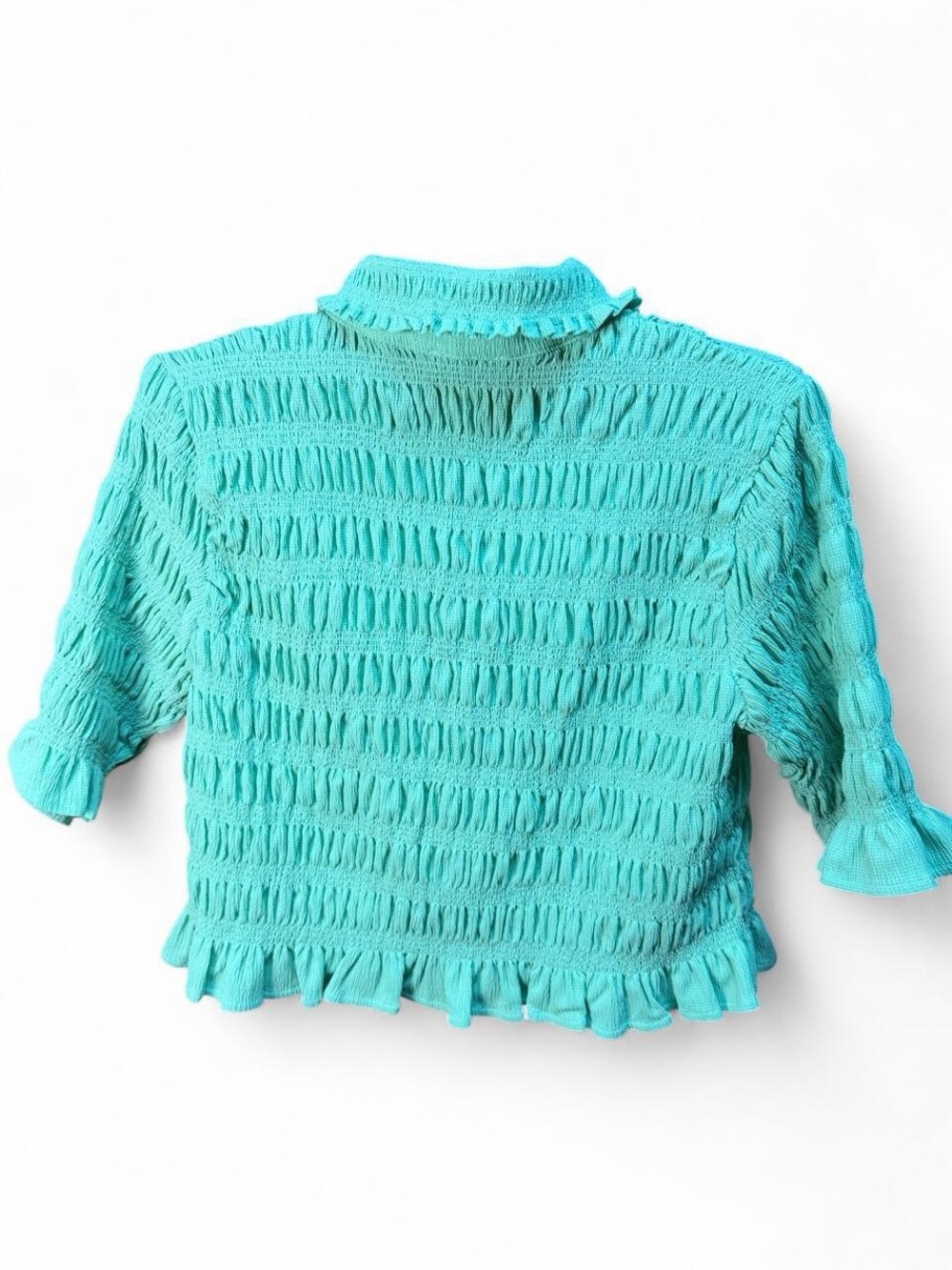 Maeve Anthropologie Green Smocked Button Front Ruffle Blouse Large - Picture 3 of 6
